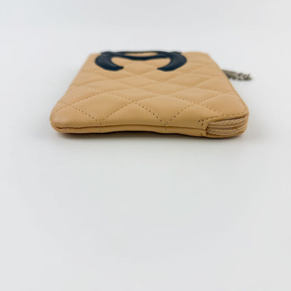 Chanel Cambon Line CC Logo Chain Strap Pouch Leather Beige Black Silver Seal — view 5