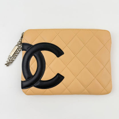Chanel Cambon Line CC Logo Chain Strap Pouch Leather Beige Black Silver Seal — view 2