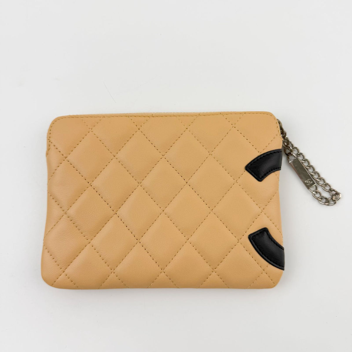 Chanel Cambon Line CC Logo Chain Strap Pouch Leather Beige Black Silver Seal — view 3