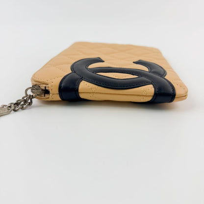Chanel Cambon Line CC Logo Chain Strap Pouch Leather Beige Black Silver Seal — view 6