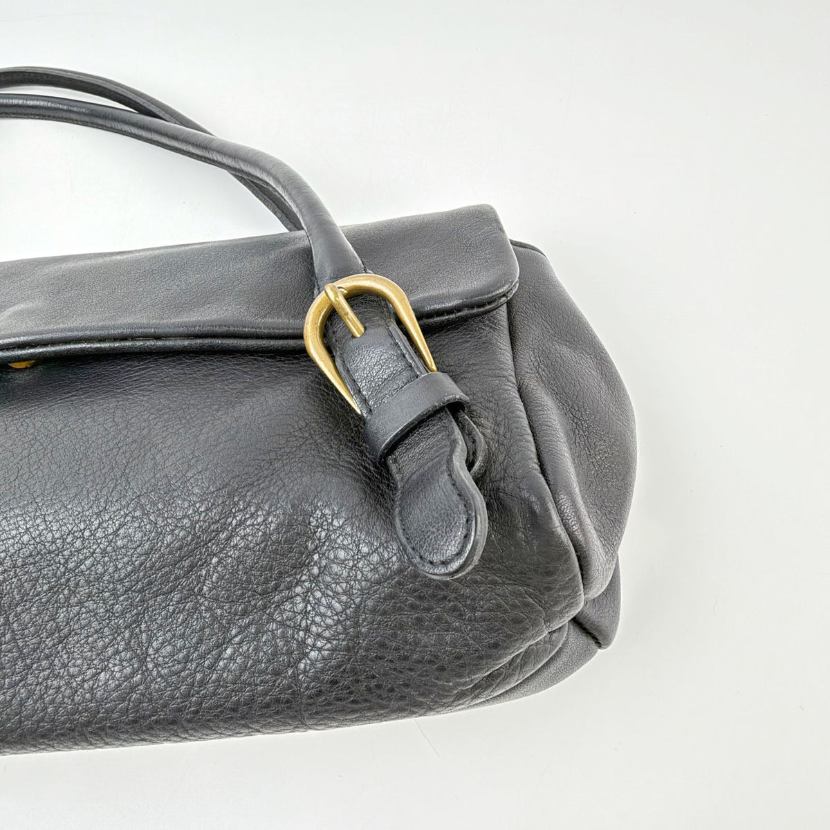 Miu Miu Flap Double Buckle Shoulder Bag Leather Black Gold Vintage — view 7