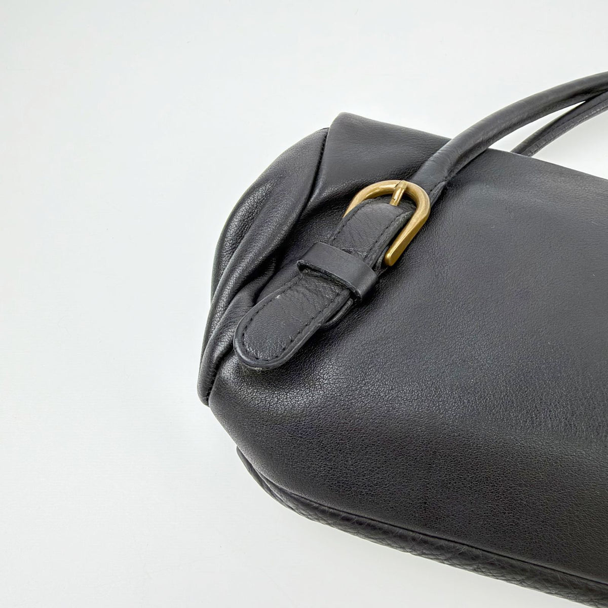 Miu Miu Flap Double Buckle Shoulder Bag Leather Black Gold Vintage — view 8