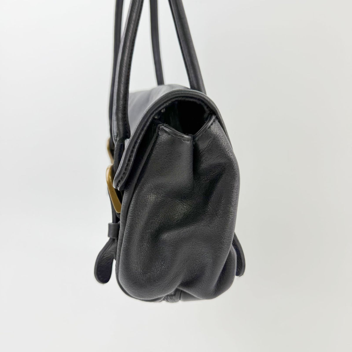 Miu Miu Flap Double Buckle Shoulder Bag Leather Black Gold Vintage — view 3