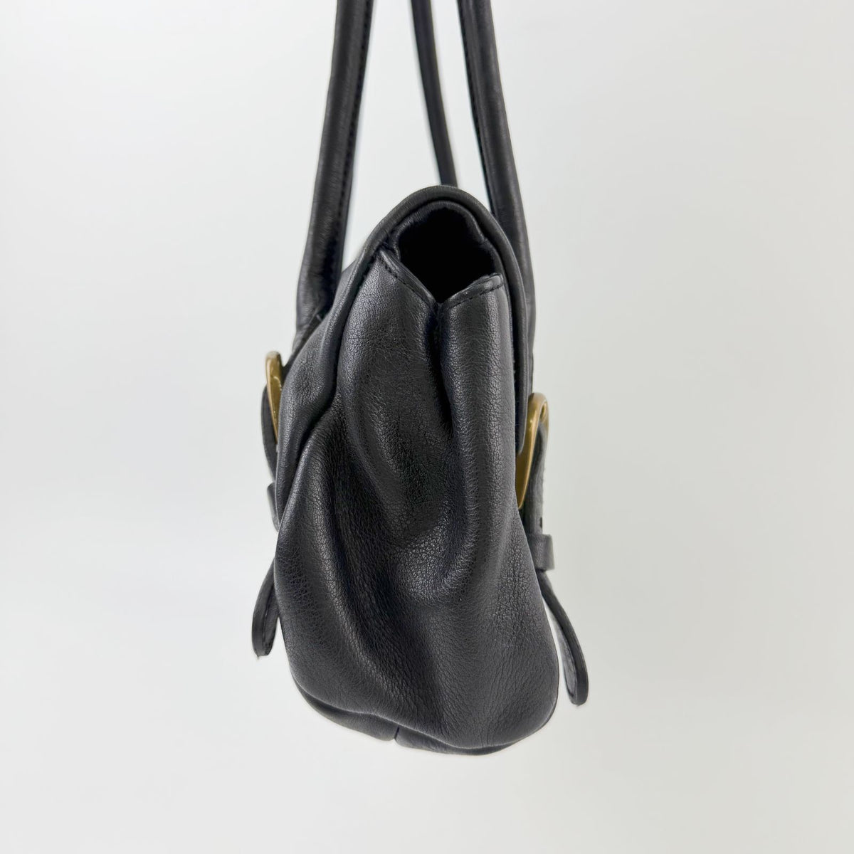 Miu Miu Flap Double Buckle Shoulder Bag Leather Black Gold Vintage — view 4