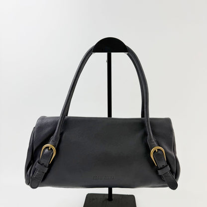 Miu Miu Flap Double Buckle Shoulder Bag Leather Black Gold Vintage