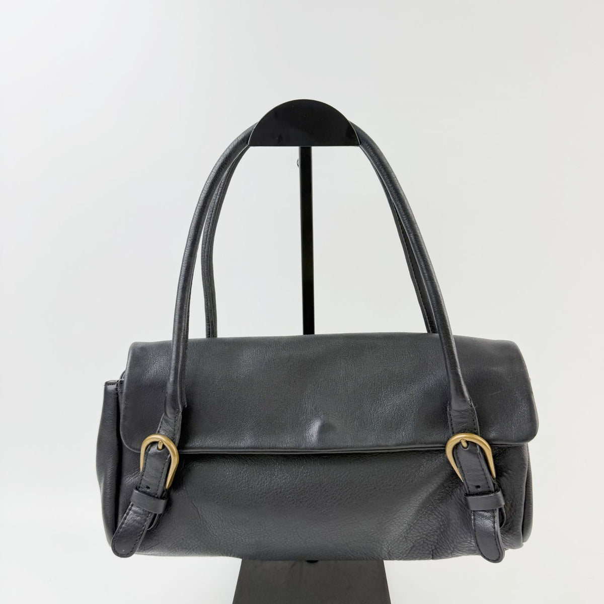 Miu Miu Flap Double Buckle Shoulder Bag Leather Black Gold Vintage — view 2