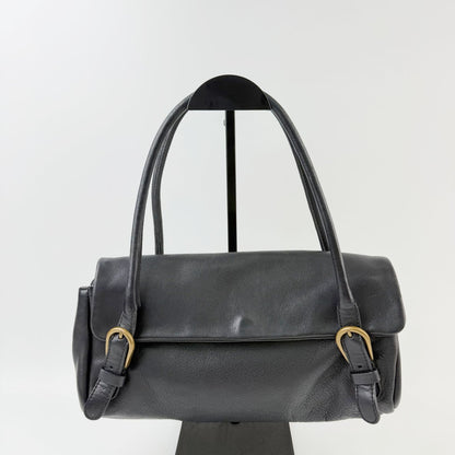 Miu Miu Flap Double Buckle Shoulder Bag Leather Black Gold Vintage — view 2