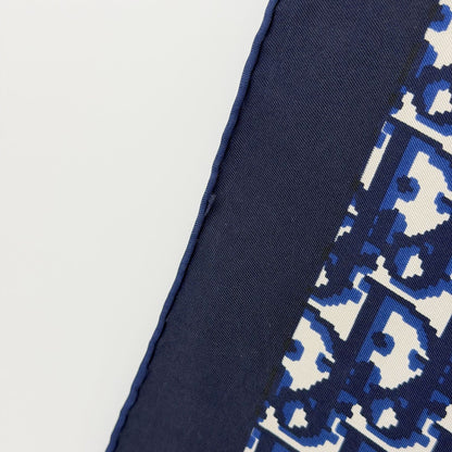 Dior Trotter Oblique All Over Print Scarf Silk 100% Navy White Vintage — view 8