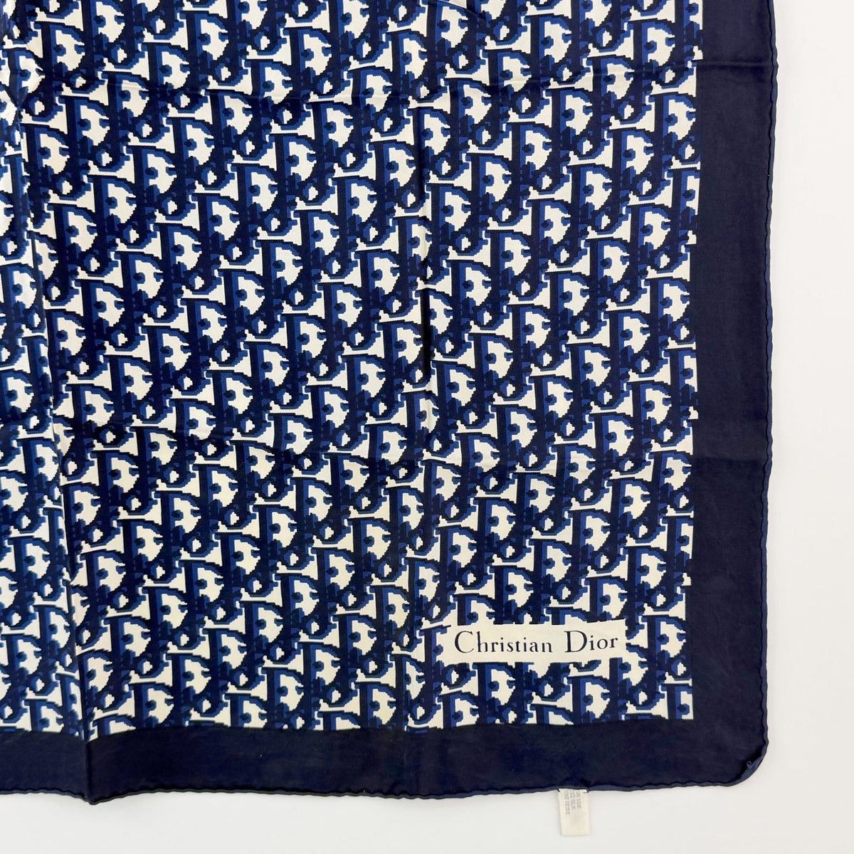 Dior Trotter Oblique All Over Print Scarf Silk 100% Navy White Vintage — view 6