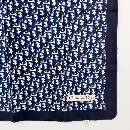 Dior Trotter Oblique All Over Print Scarf Silk 100% Navy White Vintage — view 6