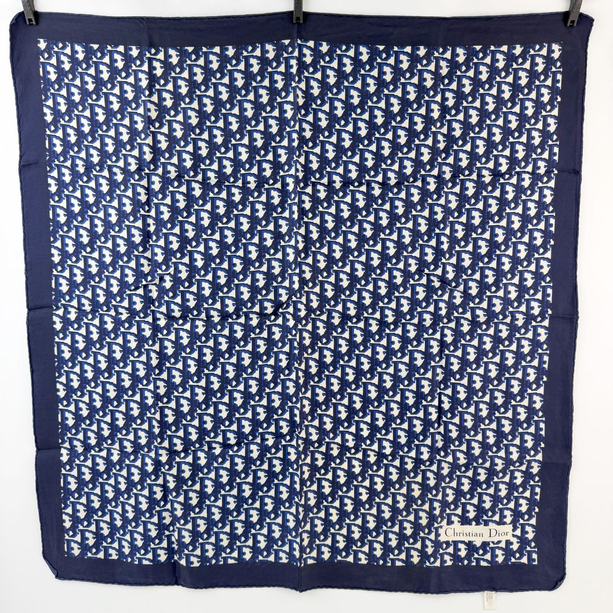 Dior Trotter Oblique All Over Print Scarf Silk 100% Navy White Vintage