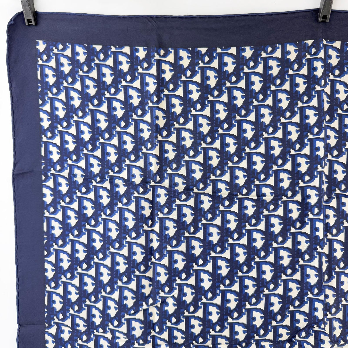 Dior Trotter Oblique All Over Print Scarf Silk 100% Navy White Vintage — view 3