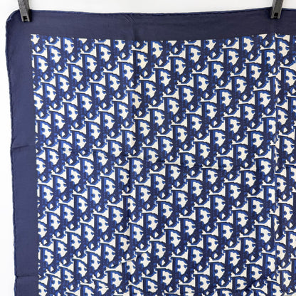 Dior Trotter Oblique All Over Print Scarf Silk 100% Navy White Vintage — view 3