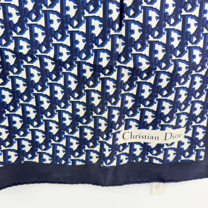 Dior Trotter Oblique All Over Print Scarf Silk 100% Navy White Vintage — view 7