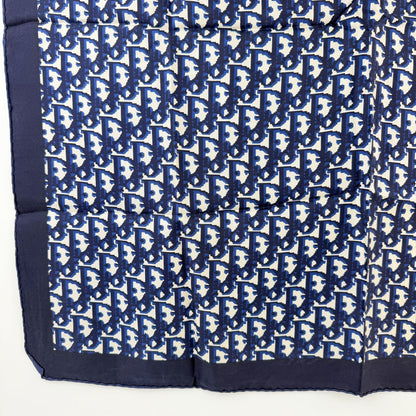 Dior Trotter Oblique All Over Print Scarf Silk 100% Navy White Vintage — view 5