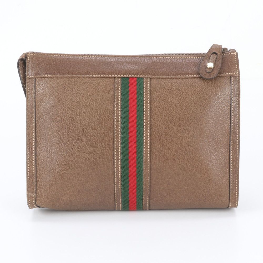 Gucci Sherry Line Leather Clutch Pouch Business Brown — view 2