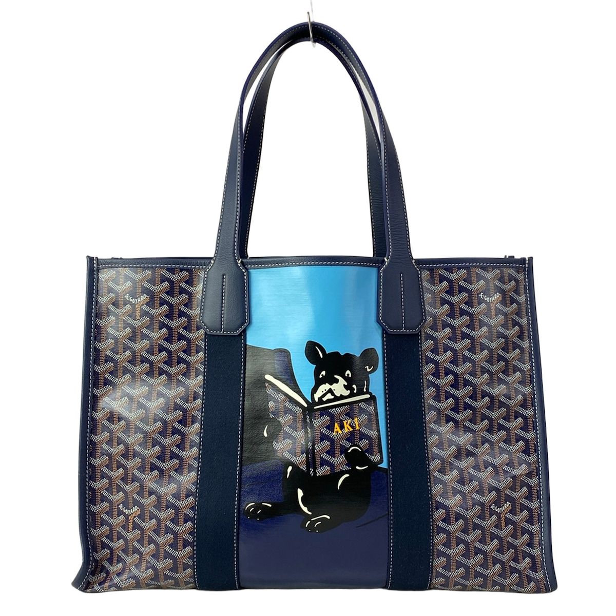 Goyard Tote Bag Villette MM Navy Light Blue Black Name Leather