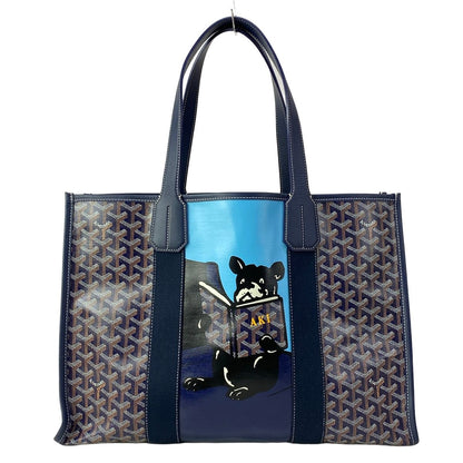 Goyard Tote Bag Villette MM Navy Light Blue Black Name Leather