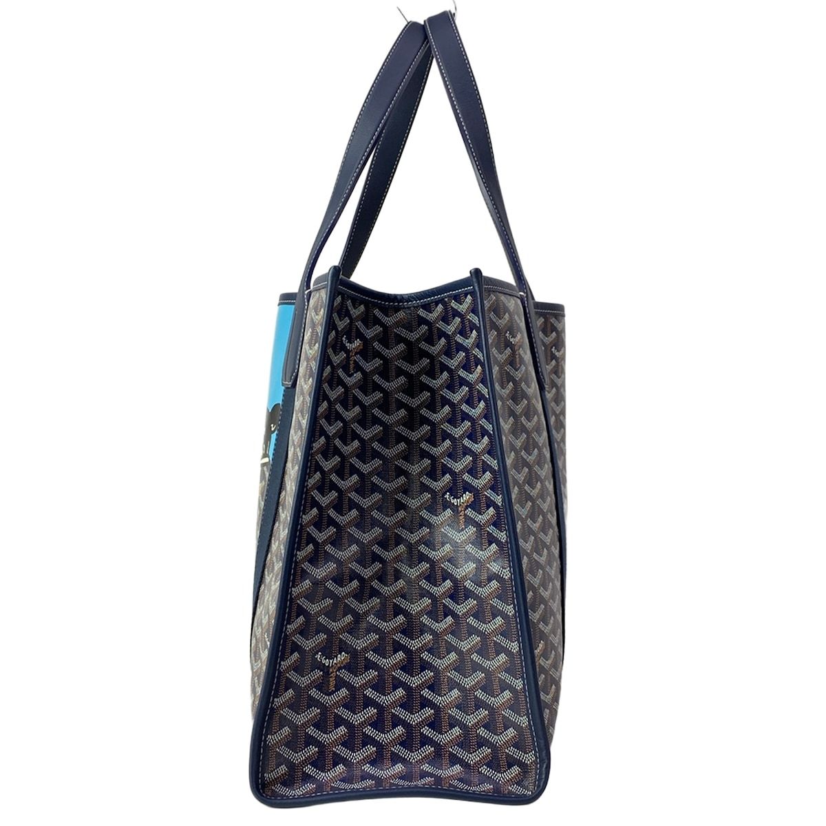 Goyard Tote Bag Villette MM Navy Light Blue Black Name Leather — view 4