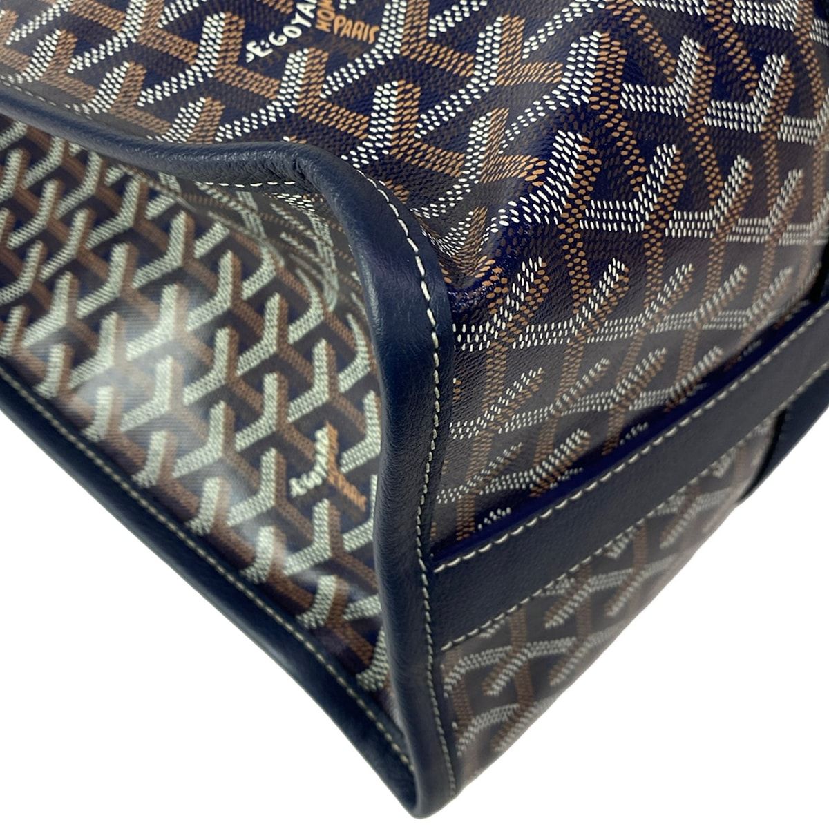 Goyard Tote Bag Villette MM Navy Light Blue Black Name Leather — view 7
