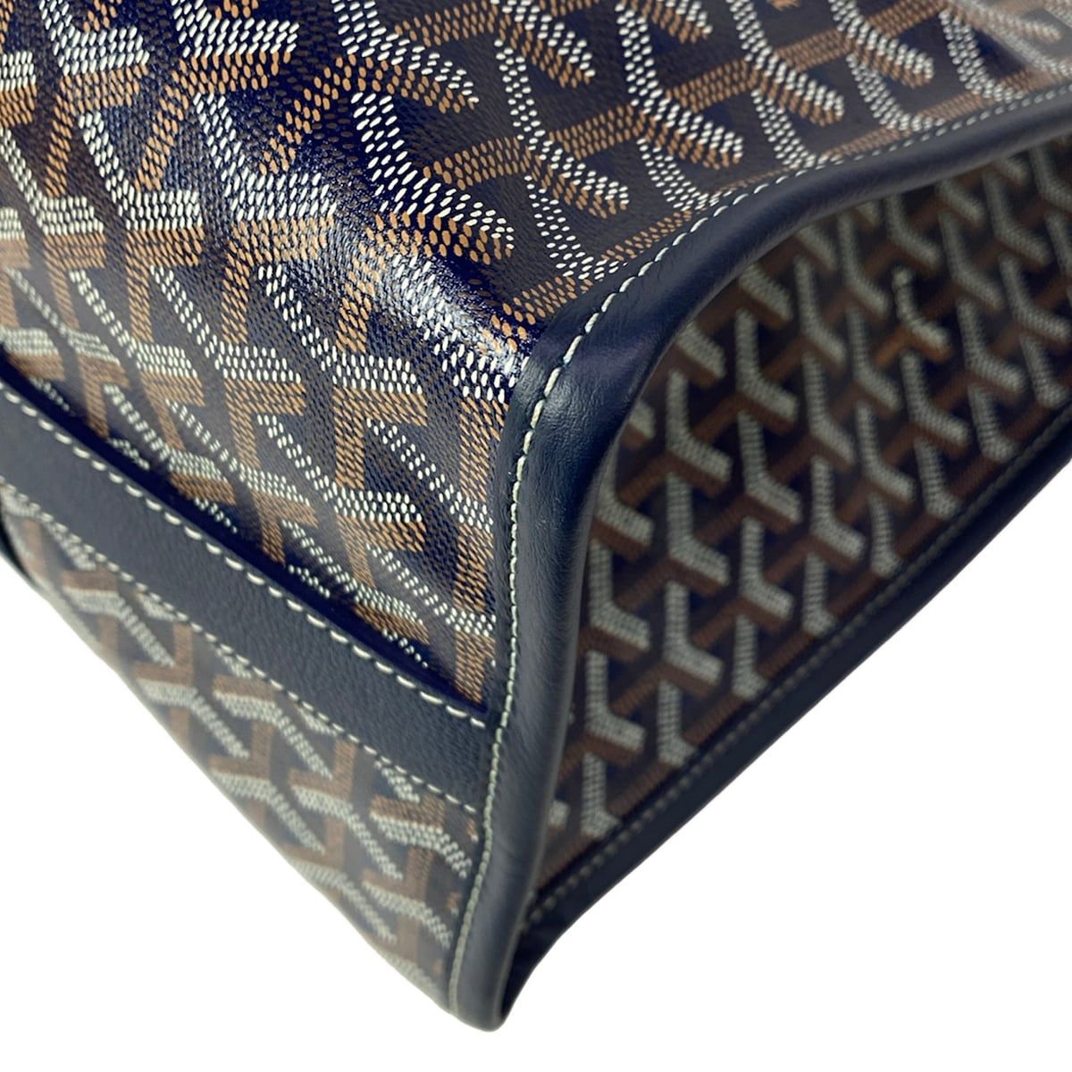 Goyard Tote Bag Villette MM Navy Light Blue Black Name Leather — view 6
