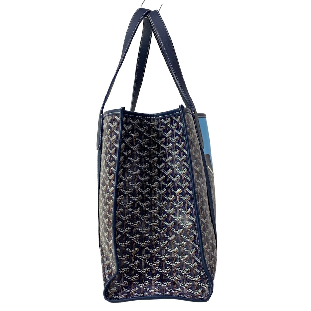 Goyard Tote Bag Villette MM Navy Light Blue Black Name Leather — view 2