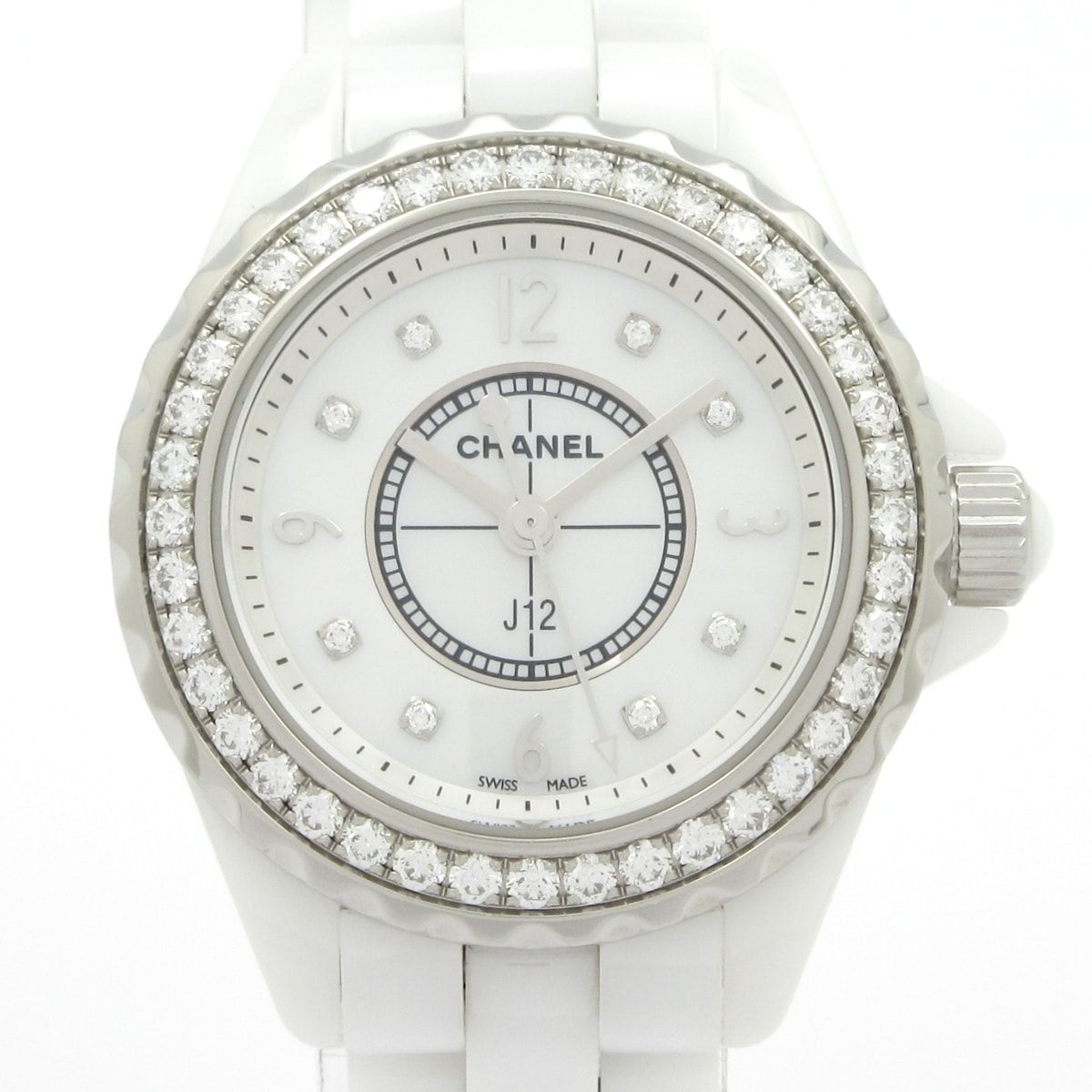 Chanel Watch 29 White Ceramic Shell Dial Diamond Bezel Index