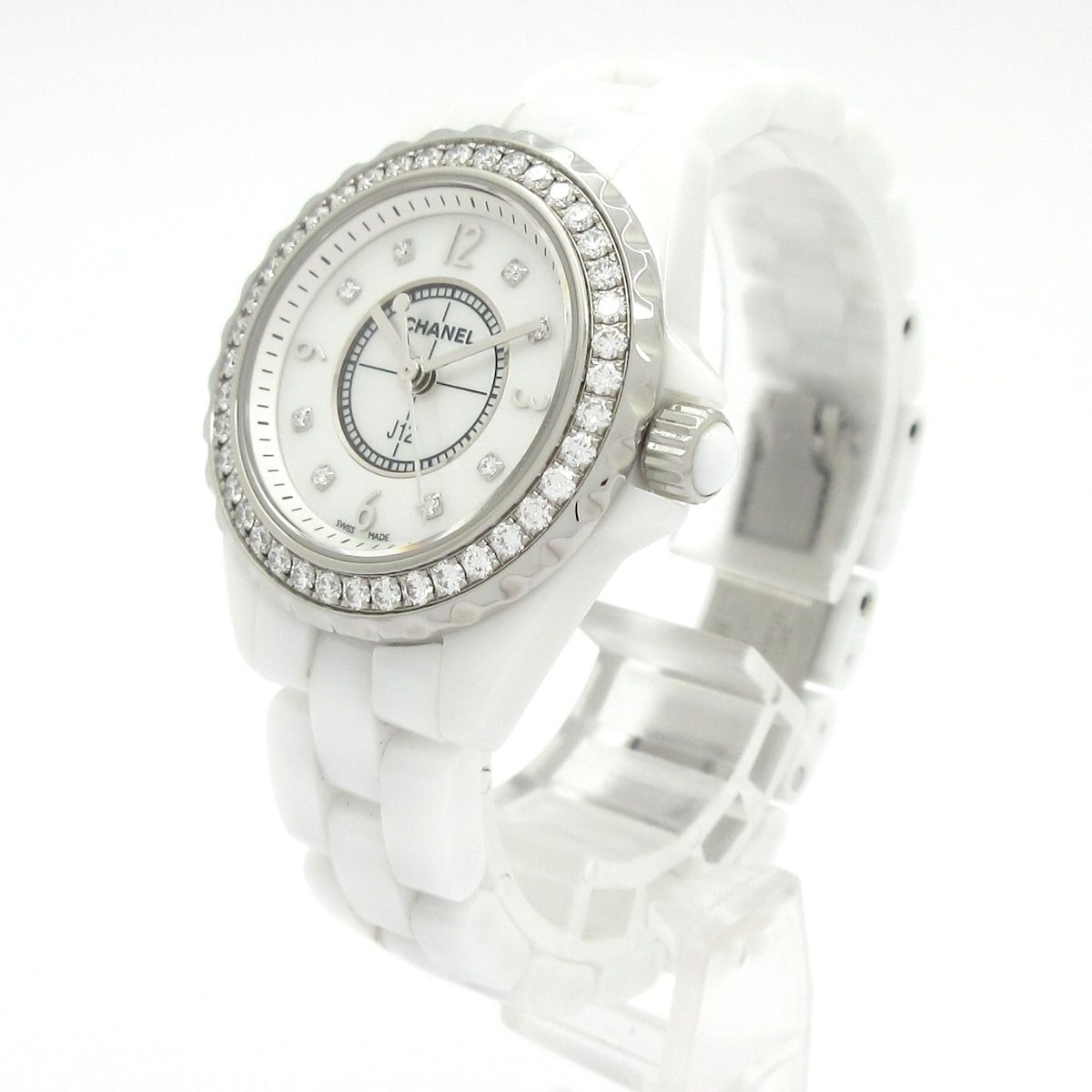 Chanel Watch 29 White Ceramic Shell Dial Diamond Bezel Index — view 2