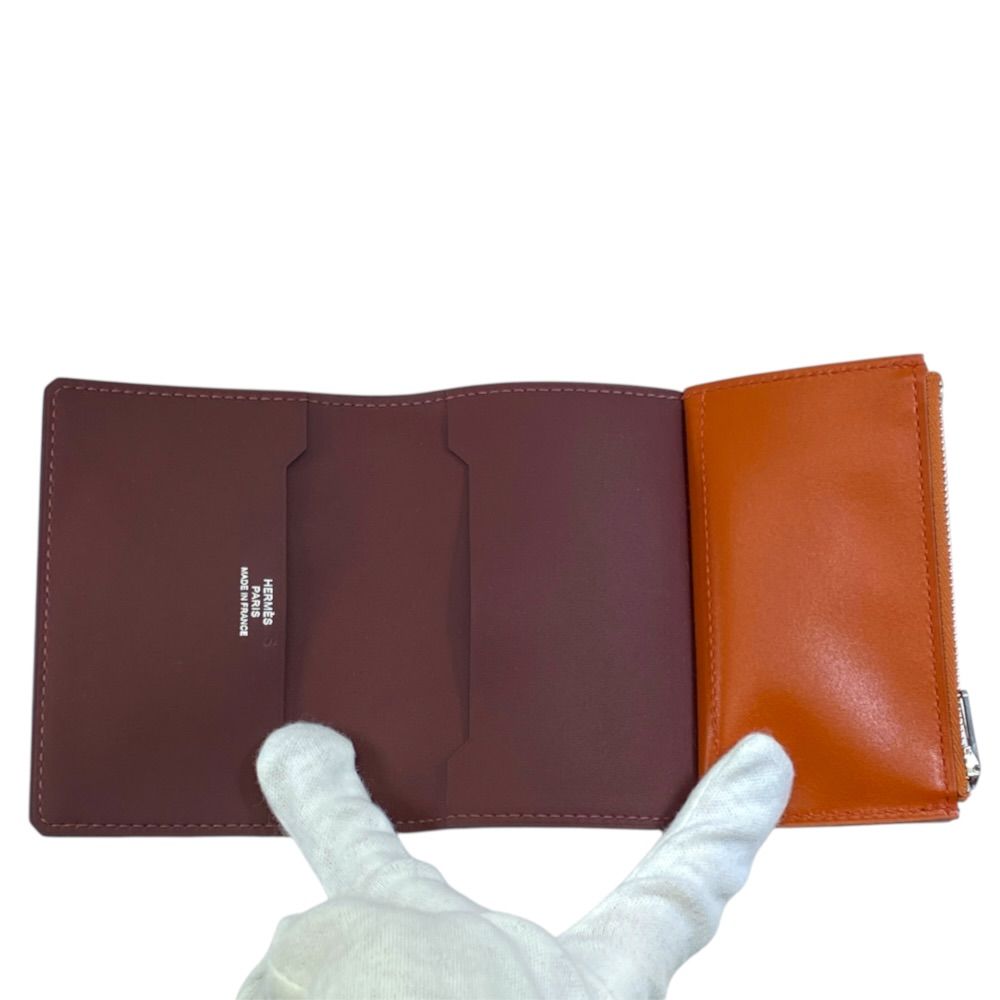 Hermes Bifold Wallet Manhattan Coin Card Holder Compact Leather Orange Bordeaux — view 7
