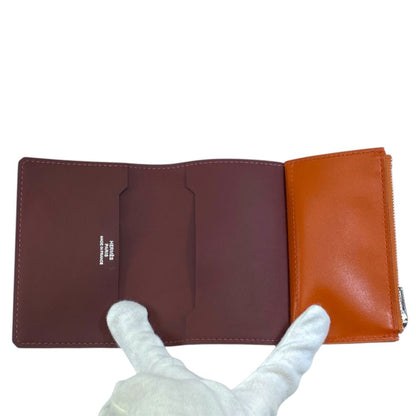 Hermes Bifold Wallet Manhattan Coin Card Holder Compact Leather Orange Bordeaux — view 7