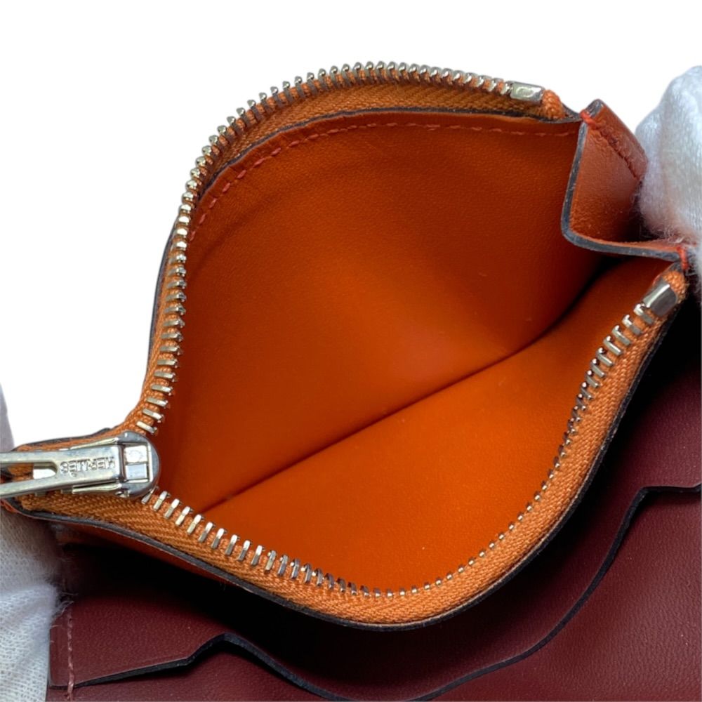 Hermes Bifold Wallet Manhattan Coin Card Holder Compact Leather Orange Bordeaux — view 8