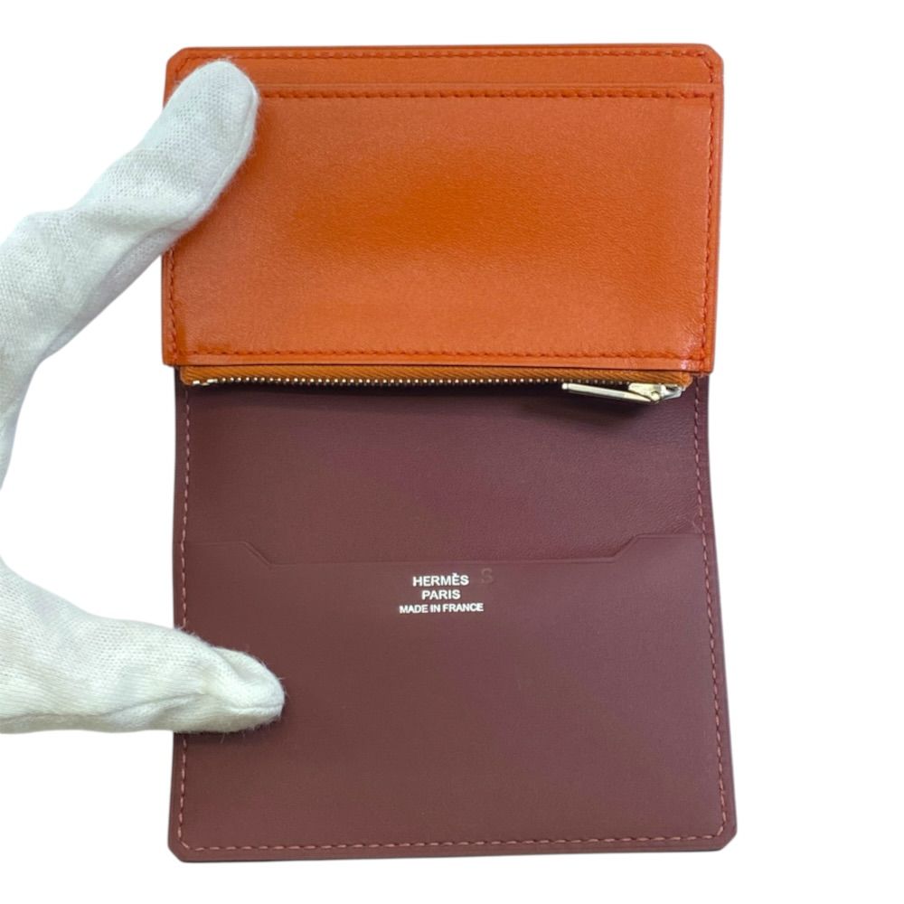 Hermes Bifold Wallet Manhattan Coin Card Holder Compact Leather Orange Bordeaux — view 5