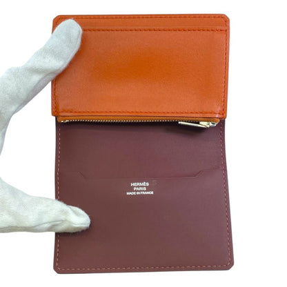 Hermes Bifold Wallet Manhattan Coin Card Holder Compact Leather Orange Bordeaux — view 5