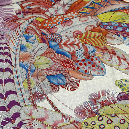 Hermes Shawl Carre Geant/carre 140 Light Gray Red Multi Plumes en Fete Cashmere — view 4
