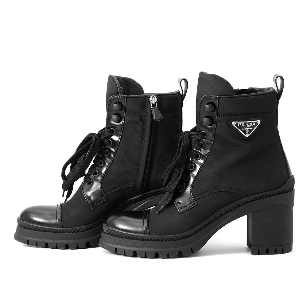 Prada Boots Triangle Logo Lace-up Short Nylon Shoes Black — view 2