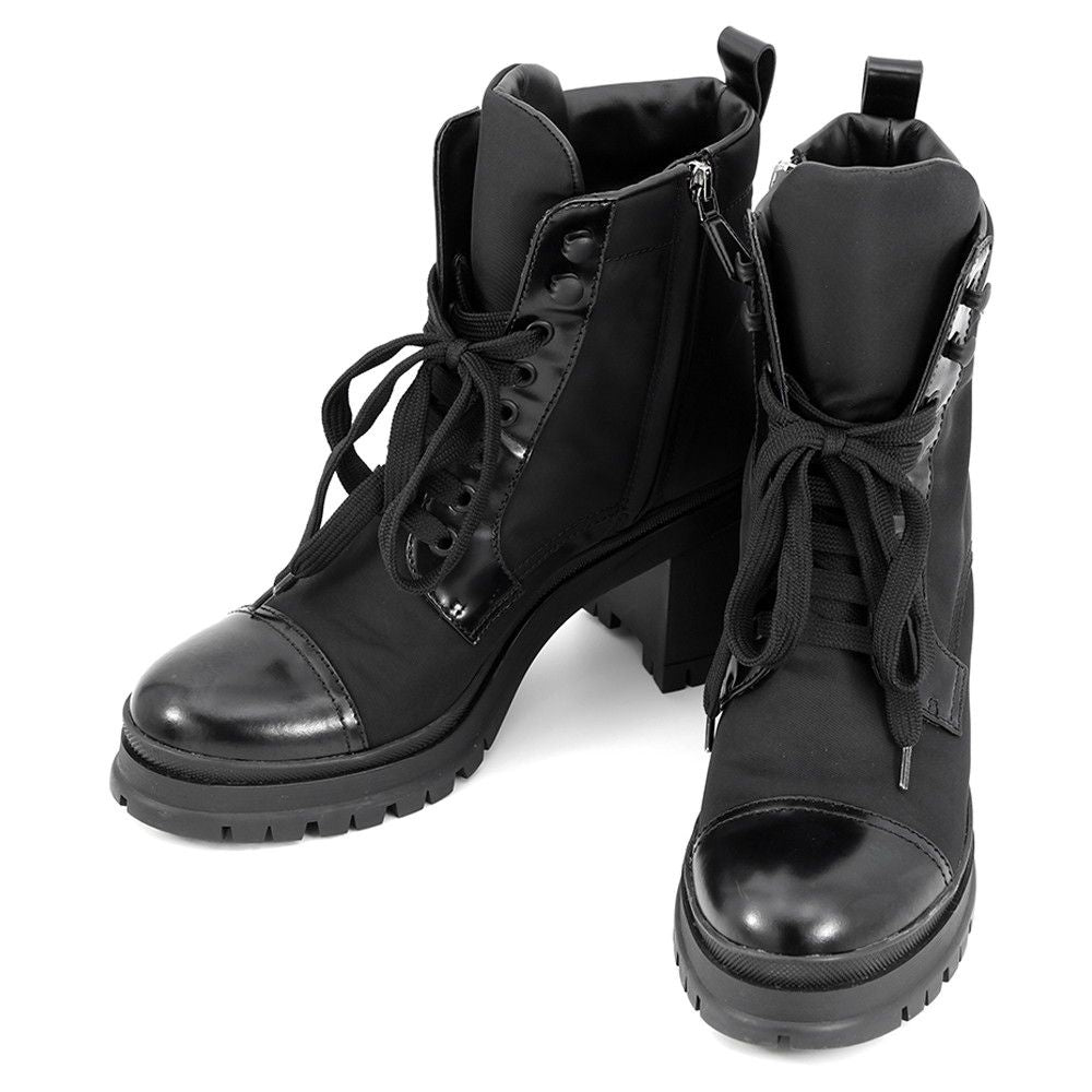 Prada Boots Triangle Logo Lace-up Short Nylon Shoes Black