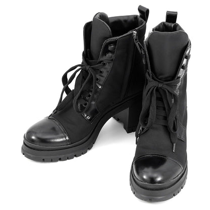 Prada Boots Triangle Logo Lace-up Short Nylon Shoes Black