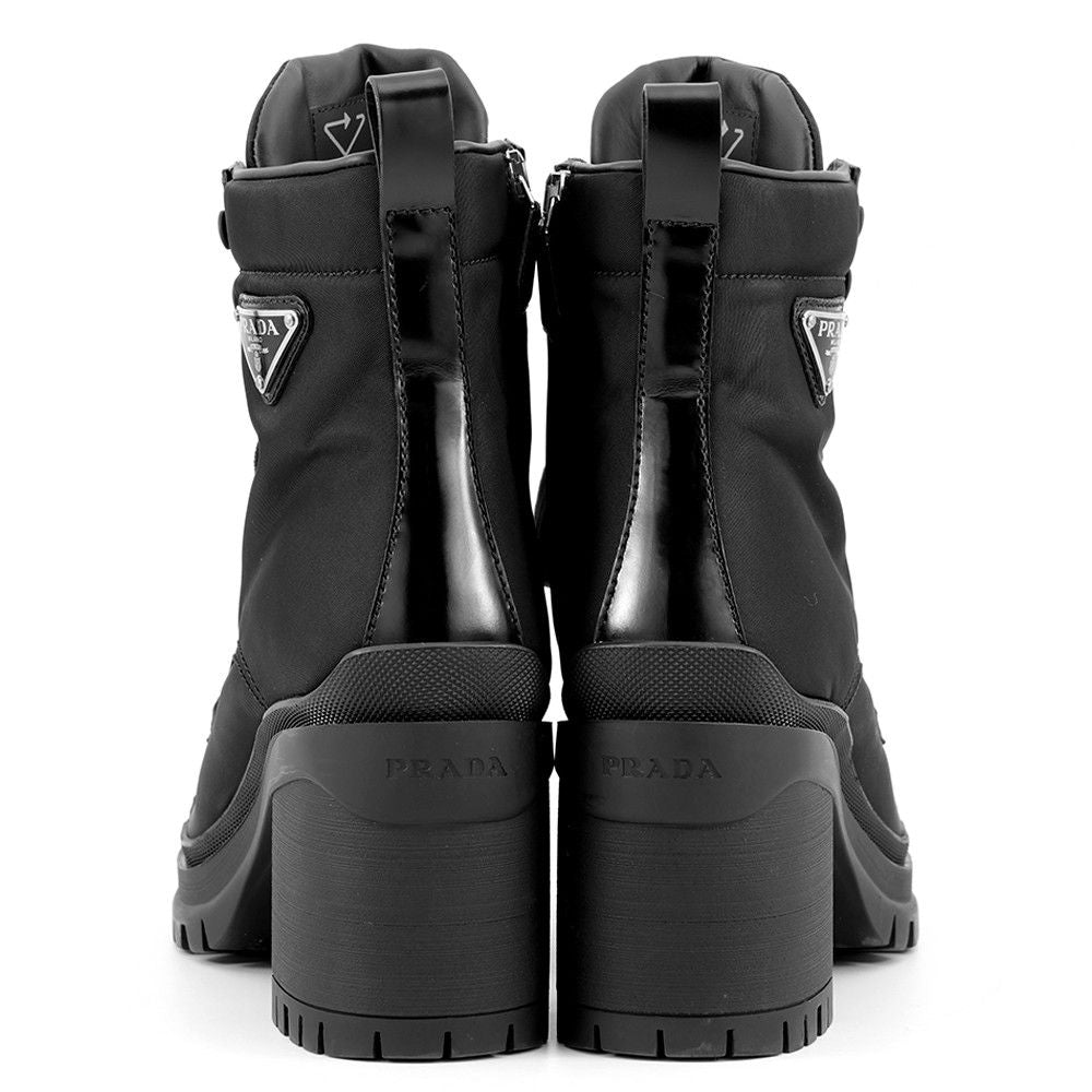 Prada Boots Triangle Logo Lace-up Short Nylon Shoes Black — view 3