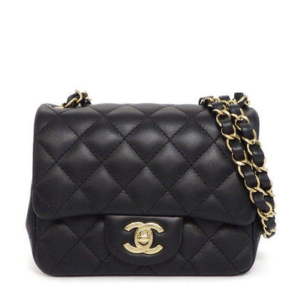 Chanel Shoulder Bag Quilted Mini Classic and Later Black Lambskin