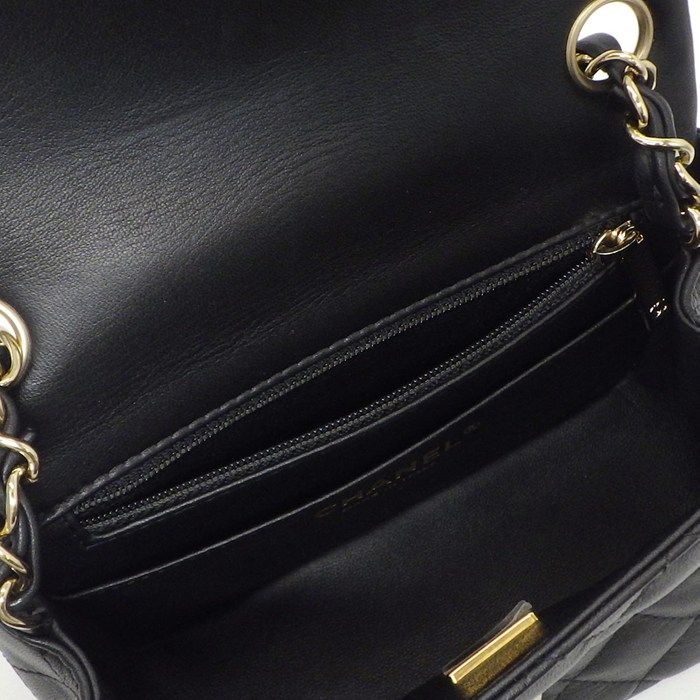 Chanel Shoulder Bag Quilted Mini Classic and Later Black Lambskin — view 6