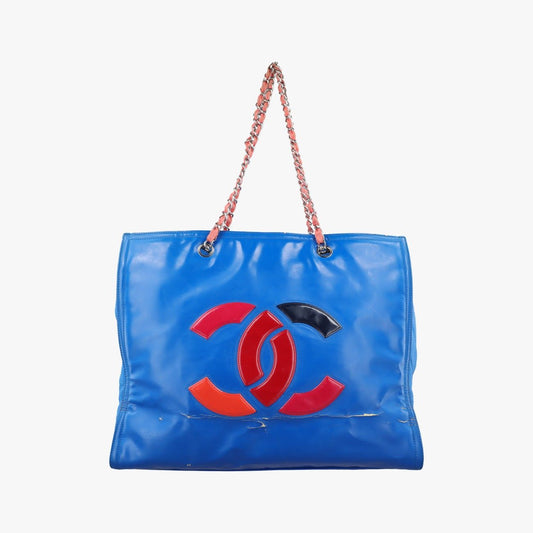 Chanel CC Logo Shopping Blue Patent