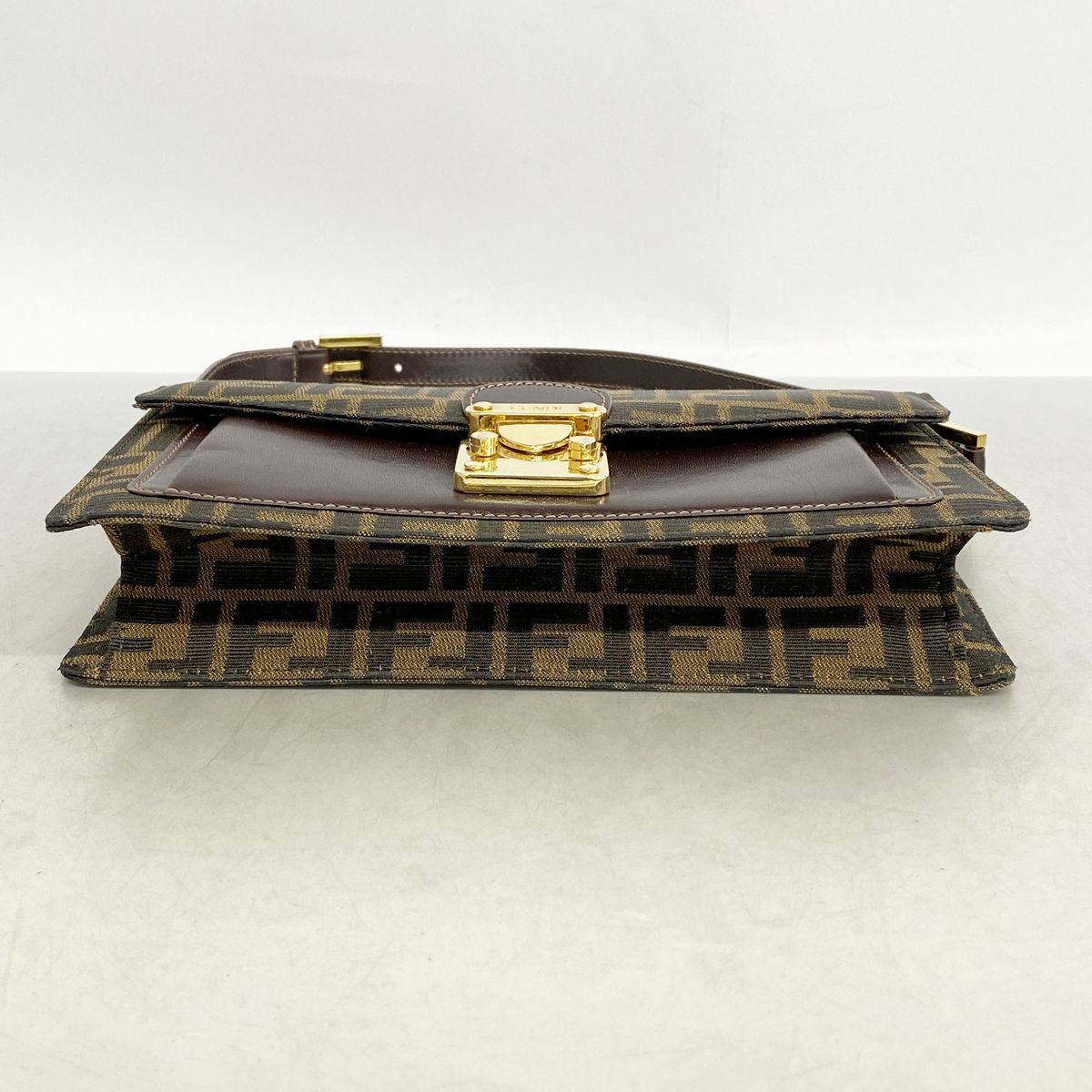 Fendi Shoulder Bag Zucca Nylon Canvas Brown Gold — view 3