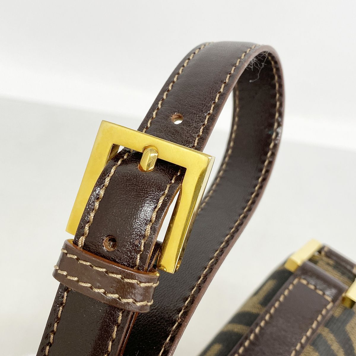 Fendi Shoulder Bag Zucca Nylon Canvas Brown Gold — view 8