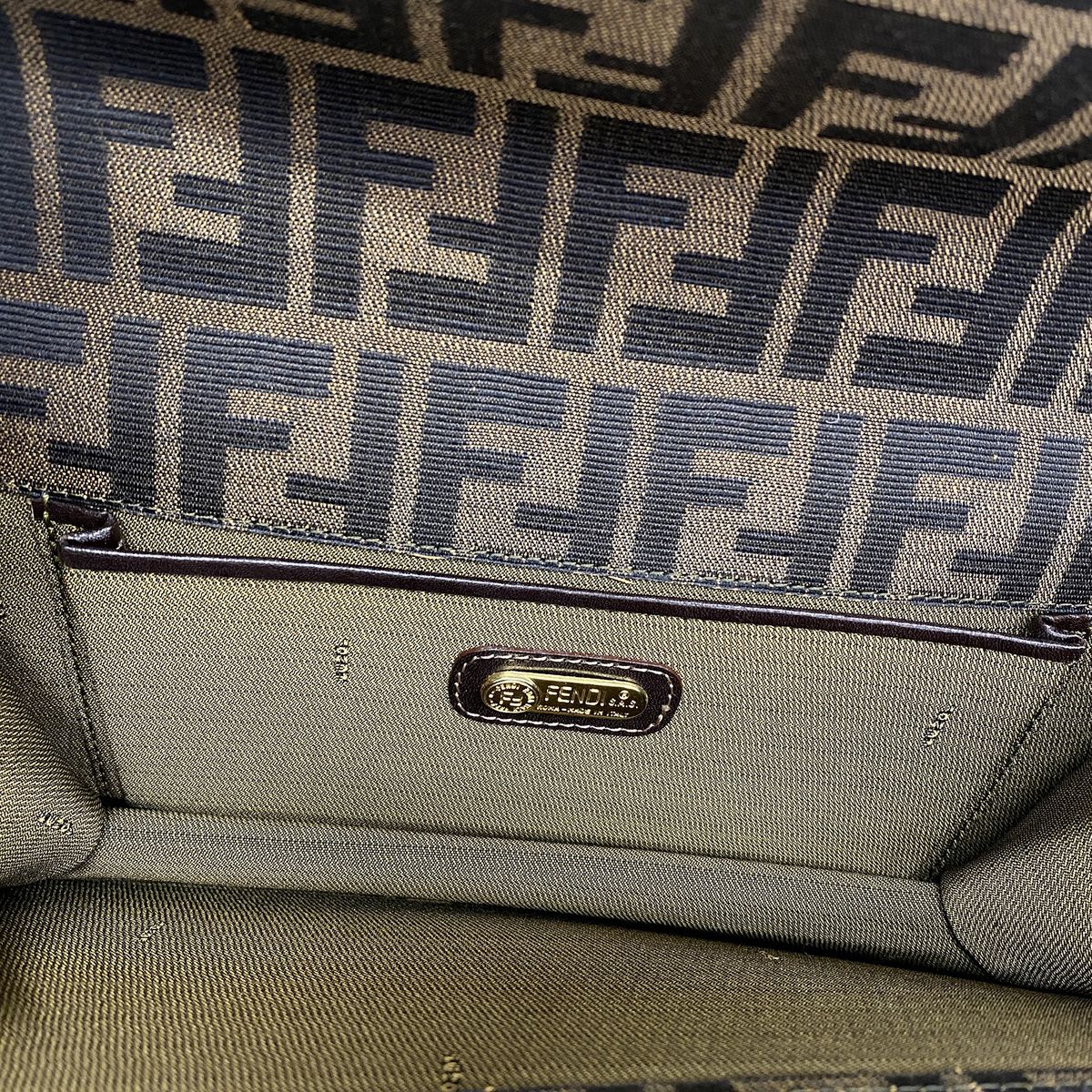 Fendi Shoulder Bag Zucca Nylon Canvas Brown Gold — view 4