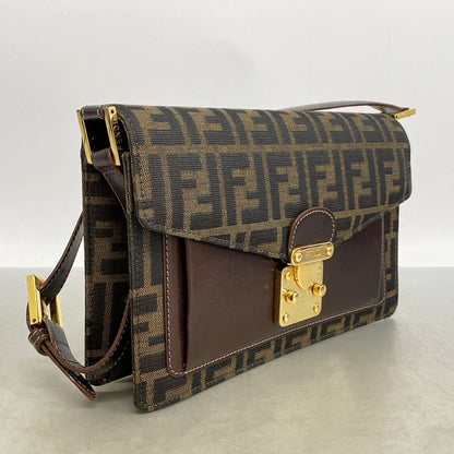 Fendi Shoulder Bag Zucca Nylon Canvas Brown Gold — view 2