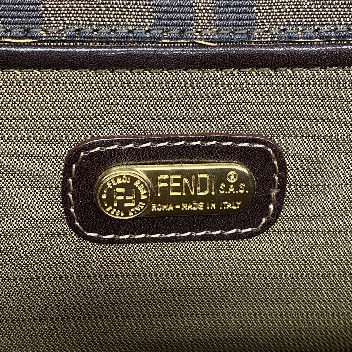 Fendi Shoulder Bag Zucca Nylon Canvas Brown Gold — view 5