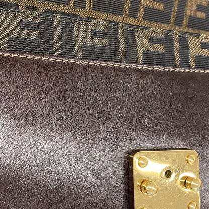 Fendi Shoulder Bag Zucca Nylon Canvas Brown Gold — view 7
