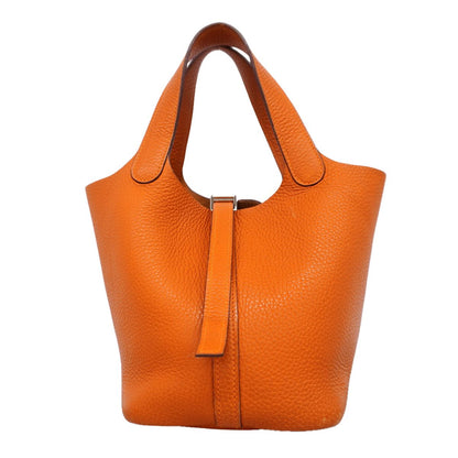 Hermes Handbag Picotin PM Taurillon Clemence Orange Silver