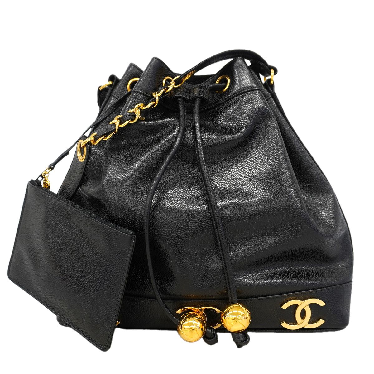 Chanel Shoulder Bag Triple Coco Caviar Leather Black Gold
