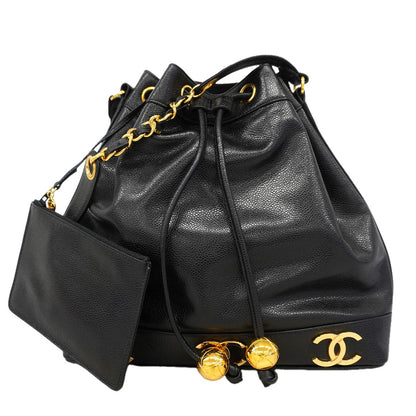 Chanel Shoulder Bag Triple Coco Caviar Leather Black Gold
